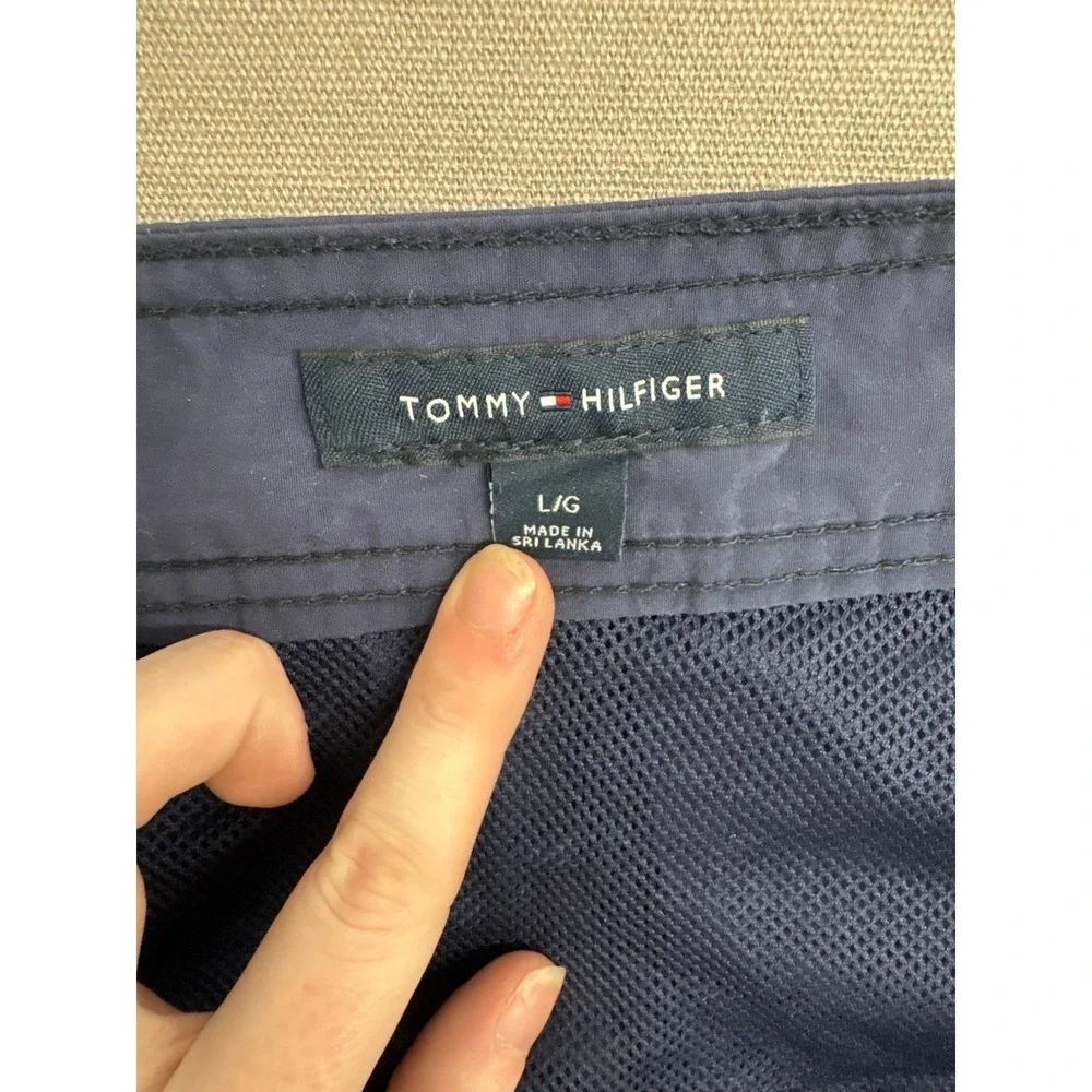 Tommy Hilfiger Mens Navy Blue Colorblock Logo Board Shorts Swim Trunks Large